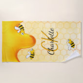 Serviette De Plage Abeilles à miel nid d'abeille miel qui coule monog (Devant)
