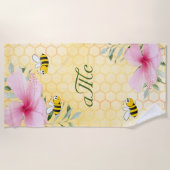 Serviette De Plage Abeilles jaune nid d'abeille fleuron rose couple m (Devant)