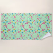 Serviette De Plage Abeilles, oiseaux et fleurs vert motif (Devant)