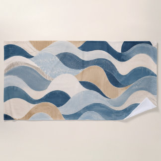 Serviette De Plage Abstract Modern Ocean Wave Pattern Coastal Blue Be