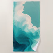 Serviette De Plage Abstract Teal and White Flowing Waves (Devant)