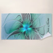 Serviette De Plage Abstrait Avec Bleu, Moderne Fractal Art Nom (Devant)