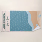 Serviette De Plage Abstrait Beach Motif Wave Lines Blue Sand Shells (Devant)