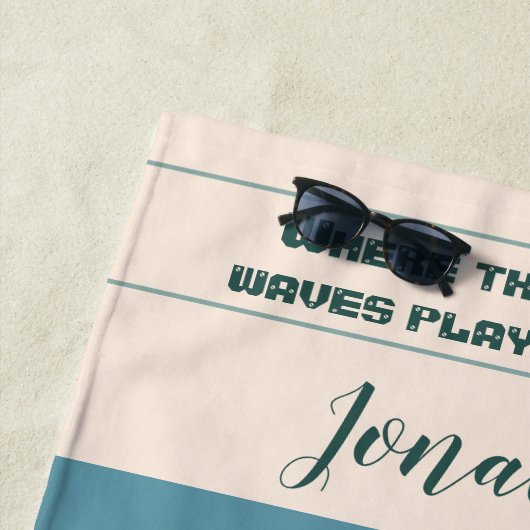 Serviette De Plage Abstrait Beach Motif Wave Lines Blue Sand Shells (En situation)