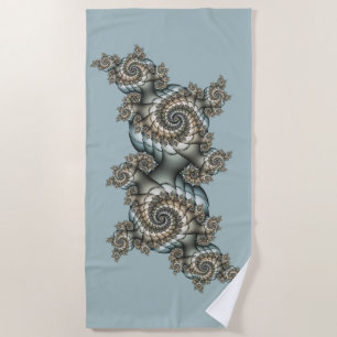 Serviette De Plage Abstrait Beige clair Bleu Fractal Art Spirales