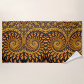 Serviette De Plage Abstrait Black Gold Spiral Fractal (Devant)