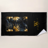 Serviette De Plage abstrait chic noir floral (Devant)