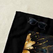 Serviette De Plage abstrait chic noir floral (En situation)