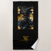 Serviette De Plage abstrait chic noir floral (Devant)