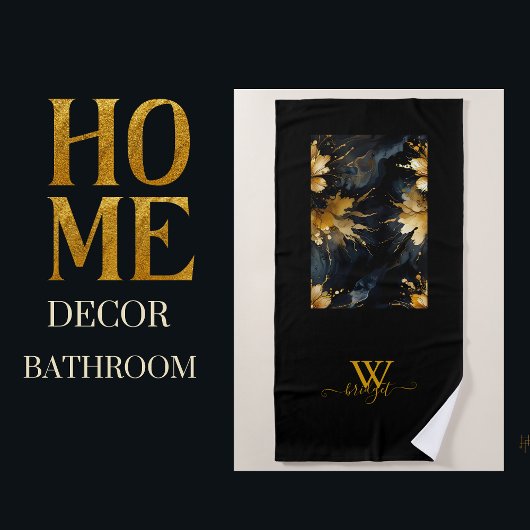 Serviette De Plage abstrait chic noir floral