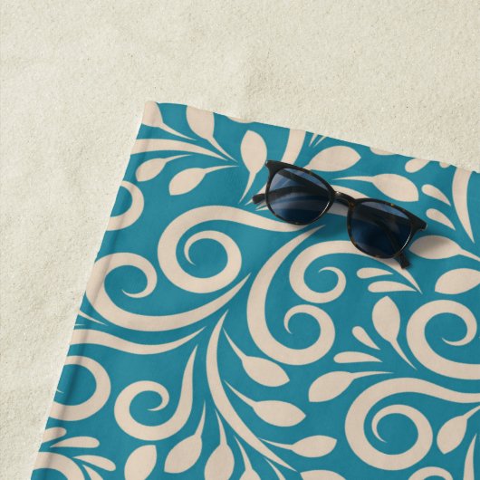 Serviette De Plage Abstrait cyan foncé fleuri motif (En situation)