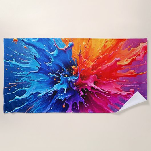 Serviette De Plage Abstrait de projection de peinture dynamique (Devant)