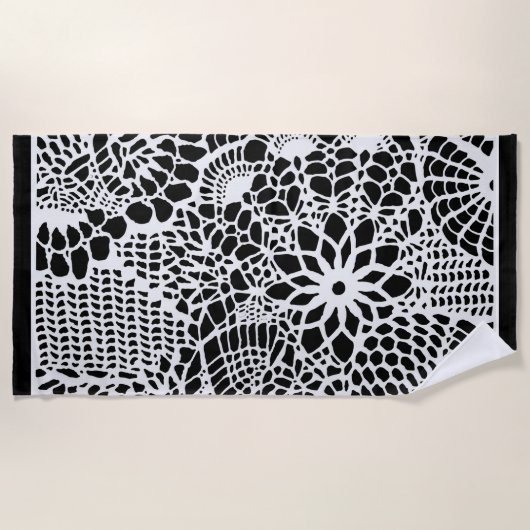 Serviette De Plage Abstrait effet Crochet noir et blanc (Devant)