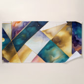 Serviette De Plage Abstrait Géométrique violet bleu rose or (Devant)