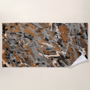 Serviette De Plage Abstrait gris, noir et caramel