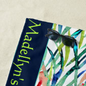 Serviette De Plage Abstrait Mariage feuille aquarelle Monogramme mode (En situation)