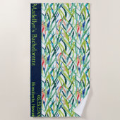 Serviette De Plage Abstrait Mariage feuille aquarelle Monogramme mode (Devant)