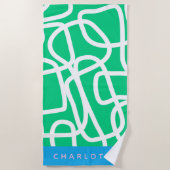 Serviette De Plage Abstrait Moderne Art en Vert Personnalisé (Devant)