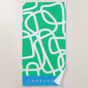 Serviette De Plage Abstrait Moderne Art en Vert Personnalisé