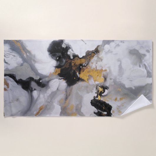 Serviette De Plage Abstrait moderne Noir, Or et Gris (Devant)