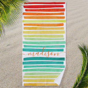 Serviette De Plage Abstrait moderne Tropical Colors Brosse tracé Nom