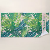 Serviette De Plage Abstrait Palm Leaf Motif texte personnalisé servie (Devant)