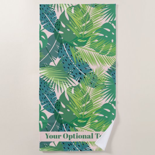Serviette De Plage Abstrait Palm Leaf Motif texte personnalisé servie (Devant)