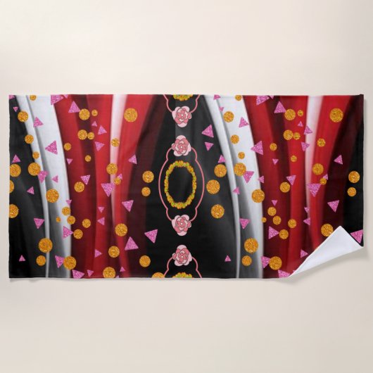 Serviette de plage Abstrait rouge noir blanc (Devant)