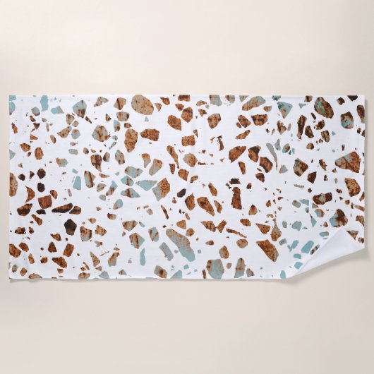 Serviette De Plage Abstrait Terrazzo Mosaic rouille Brown & Motif ble (Devant)