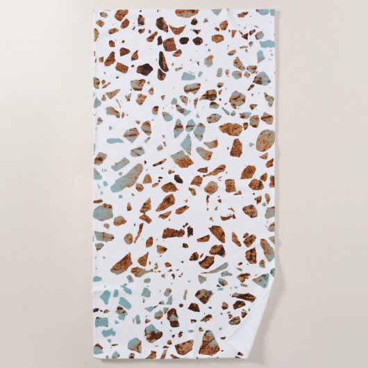 Serviette De Plage Abstrait Terrazzo Mosaic rouille Brown & Motif ble (Devant)