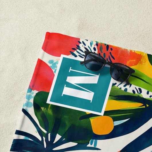 Serviette De Plage Abstrait tropical monographique (En situation)