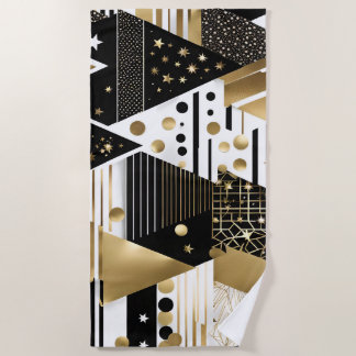 serviette de plage abstraite en or et triangles no