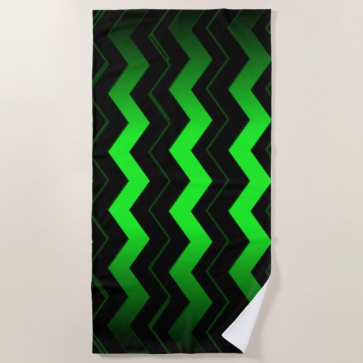 Serviette De Plage Accent vert et noir sur vert clair (Devant)