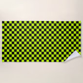 Serviette De Plage Acid green black checkerboard pattern (Devant)
