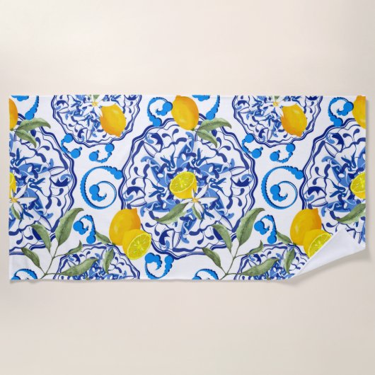 Serviette De Plage Acitrus d'été, boho, bohème, floral méditerranéen  (Devant)