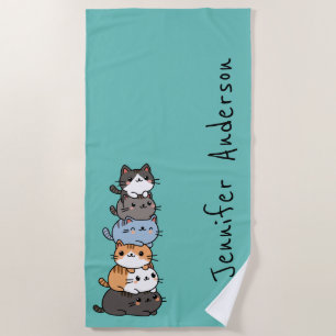 Serviette De Plage Adorable Kawaii Empilement de chats personnalisés