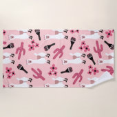 Serviette De Plage Adorable Llama Maraca Cactus blanc rose floral (Devant)