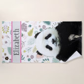 Serviette De Plage Adorable Panda Ours Nom Turquoise Animal de l'enfa (Devant)