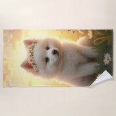 Serviette De Plage Adorable petit chiot Spitz blanc (Devant)