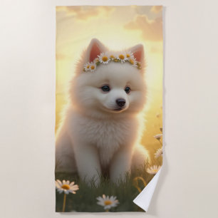 Serviette De Plage Adorable petit chiot Spitz blanc