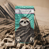 Serviette De Plage Adorable Sloth Nom Turquoise Animal de l'enfant