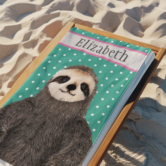 Serviette De Plage Adorable Sloth Nom Turquoise Animal de l'enfant