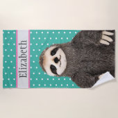 Serviette De Plage Adorable Sloth Nom Turquoise Animal de l'enfant (Devant)