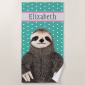 Serviette De Plage Adorable Sloth Nom Turquoise Animal de l'enfant (Devant)