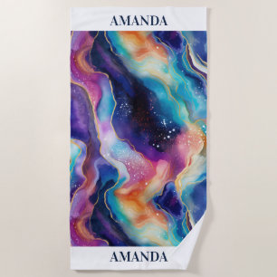 Serviette De Plage Aesthétique coloré arc-en-ciel agate texture parti