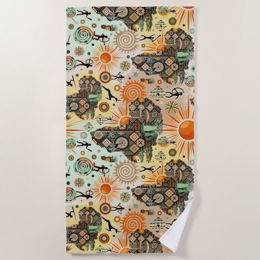 Serviette De Plage Africa Map Decorative Tribal Elements Pattern (Devant)