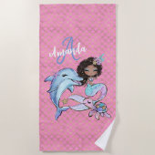 Serviette De Plage African American Mermaid Custom Name Girl (Devant)