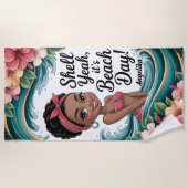 Serviette De Plage Afro-Américain Tropical Ocean Vibes Shell Ouais (Devant)
