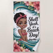 Serviette De Plage Afro-Américain Tropical Ocean Vibes Shell Ouais (Devant)