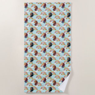 Serviette De Plage Afro Unicorn Arc en ciel et Motif des Coeurs